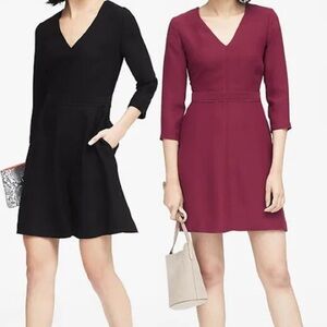 Banana Republic V Neck Maroon Swing Dress